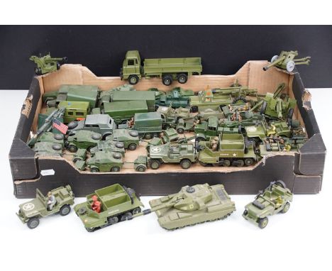 Around 45 Dinky military diecast models in a gd condition with some play wear, features 10 Ton Army Truck, Field Artillery Tr