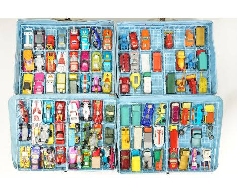 Two Matchbox Series carry cases with Matchbox diecast models inside including Rolamatics, Superfast, Matchbox Series, etc fea