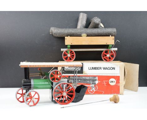 Steam Engine - Mamod Steam Tractor TE1A model plus a boxed Mamod LW1 Lumber Wagon and logs, gd condition, writing to wagon bo