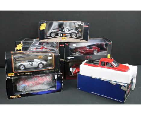 Eight boxed 1/18 diecast models to include 2 x AutoArt Racing Division Toyota GT1 TS020 LeMans, Maisto GT Racing Infineon Aud