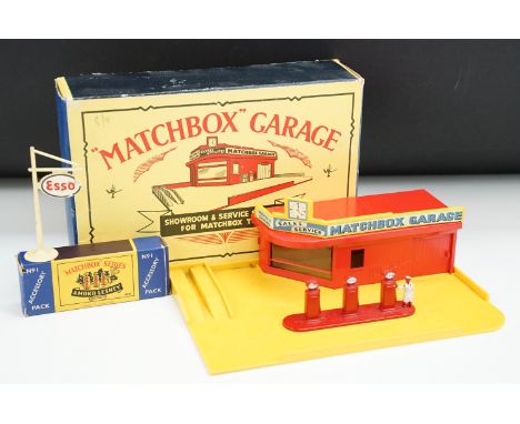 Boxed Matchbox Garage Showroom &amp; Service Station set complete and vg, plus a boxed Matchbox Lesney No 1 Accessory Pack ES