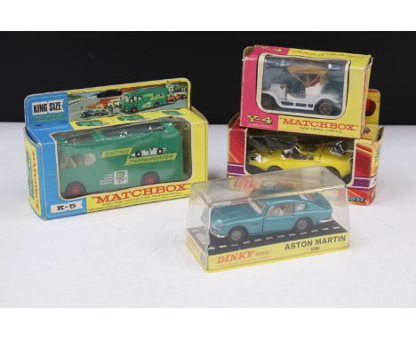 Four boxed diecast models to include Dinky 153 Aston Martin DB6, Matchbox Speedkings K-32 Shovel Nose, Matchbox K-5 Racing Ca