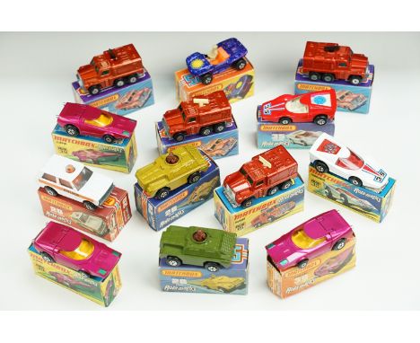 13 Boxed Matchbox Rolamatics diecast models to include 4 x 16 Badger, 20 Police Patrol, 3 x 39 Clipper in pink, 2 x 35 Fandan