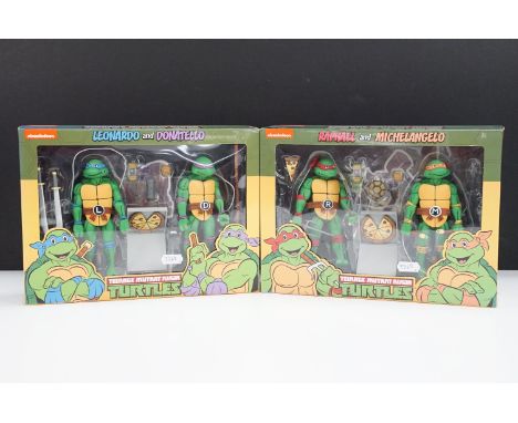 Two boxed Neca Teenage Mutant Ninja Turtles figures sets to include Raphael and Michelangelo and Leonardo and Donatello, all 