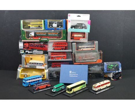 18 Boxed / cased diecast models to include Corgi Original Omnibus, EFE Exclusive First Editions, Burago, Co Op Millennium Col