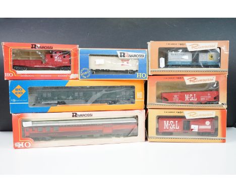 Seven boxed HO gauge items of rolling stock to include 6 x Rivarossi featuring 2668 Chicago &amp; Alton Combination Car, 2257