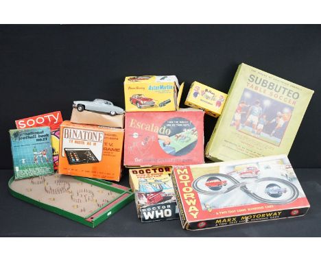 Quantity of various toys and games to include boxed TAT Jaguar Mk X Daimler plastic friction powered car (Missing lid), boxed
