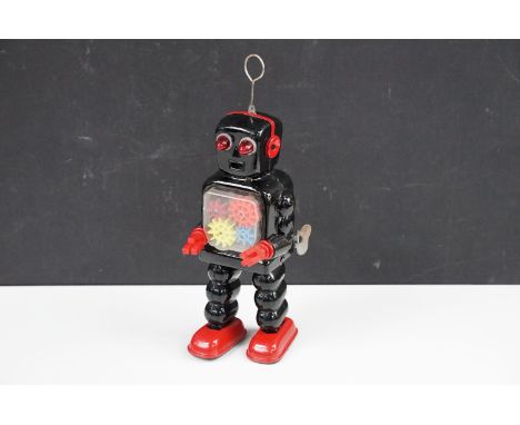 1950's KO Japan tin plate clockwork robot in black, vg