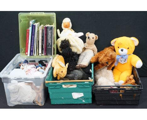 Quantity of various dolls and teddies to include articulated Poodle teddy, 3 x Pedigree Sindy dolls, Deans Rag Book Monkey ha