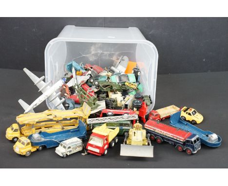 Quantity of Mid 20th C onwards playworn diecast models to include Dinky Foden Fuel Tanker, Dinky Supertoys Blawknox Bulldozer