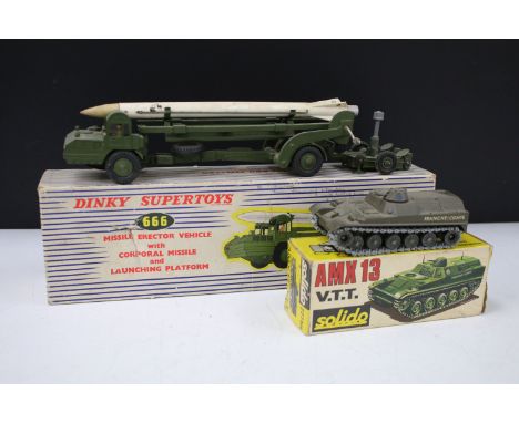 Boxed Dinky Supertoys 666 Missile Erector Vehicle with Corporal Missile and Launching Platform diecast model, plus a boxed So