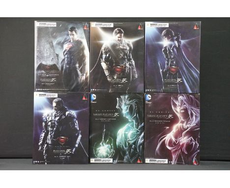 Six Play Arts DC Comics figures featuring Man Of Steel No.2 Superman, Man of Steel No. Jor-El, Man Of Steel Faora-Ui, Man Of 