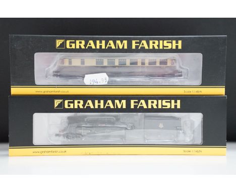Two cased Graham Farish by Bachmann locomotives to include 371-629 GWR Railcar No 20 GWR chocolate &amp; cream and 372-727 BR