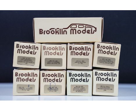 Nine boxed 1/43 scale Brooklin Models diecast models to include BRK 27X 1957 Cadillac Eldorado P.C.T.S. 1992, BRK 25X 1958 Po