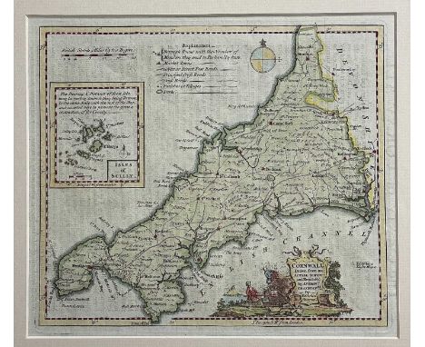 THOMAS KITCHEN. 'Cornwall, Drawn from an Actual Survey....' engraving, hand coloured with a light wash, inset of the Isles of