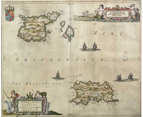 JOHANNES BLAEU. 'Sarnia Insula vulgo Garnsey et Insula Caesarea Vernacule Jarsey,' Jersey &amp; Guernsey, copper engraved map