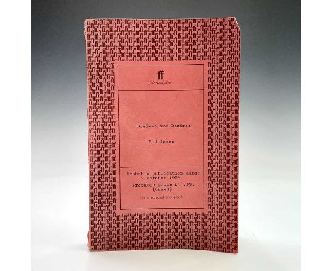 P D JAMES, Devices and Desires, Uncorrected advance proof, original printed wrappers, pencil annotations on the final blank l