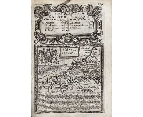 OWEN &amp; BOWEN. 'The Road from Exeter to Truro showing Map of Cornwall,' plates 179 and 180, engraved map of Cornwall with 