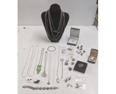 A selection of silver, white metal and other jewellery to include silver necklaces, an 800 grade silver and enamel bracelet, 