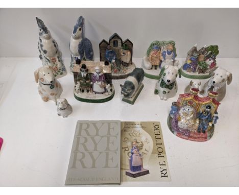 A group of Rye pottery figures to include hop pickers, shepherd and shepherdess, the fisherman and wife and shaker couple&nbs