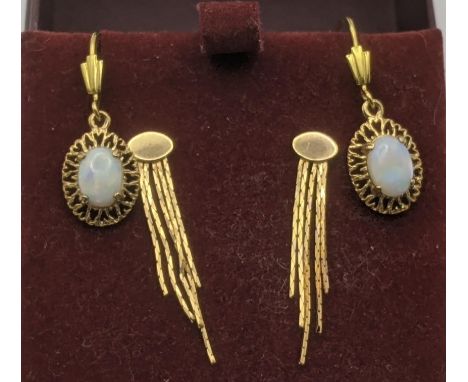 Two pairs of 9ct yellow gold earrings to include an opal pair and a tassel pair, 2gLocation:If there is no condition report s