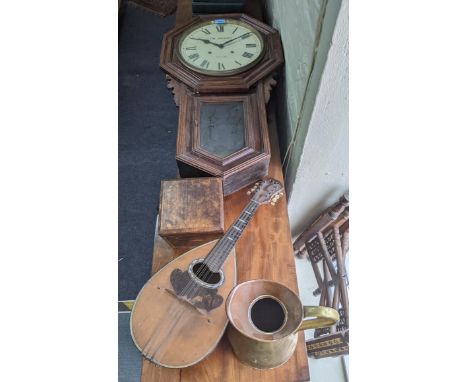 A mixed lot to include a clock, a mandolin, a jug and a lidded wooden boxLocation:If there is no condition report shown, plea