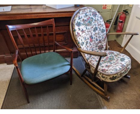 An Ercol Windsor dark beech rocking chair and a Greeves Thomas mahogany armchairLocation: GRIf there is no condition report s