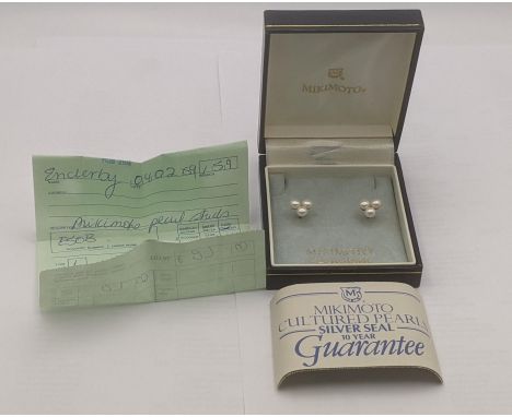 A pair of Mikimoto cultured pearl and 9ct yellow gold stud earrings with box A/FLocation:If there is no condition report, ple