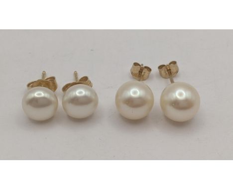 Two pairs of pearl stud earrings to include a 14ct gold pair, 1.3g, and a 10ct gold pair, 1.7gLocation:If there is no conditi