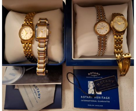 Three ladies Rotary wristwatches and a ladies Citizen Eco-Drive watch together with 3 Rotary watch boxes. Location: R2-2If th