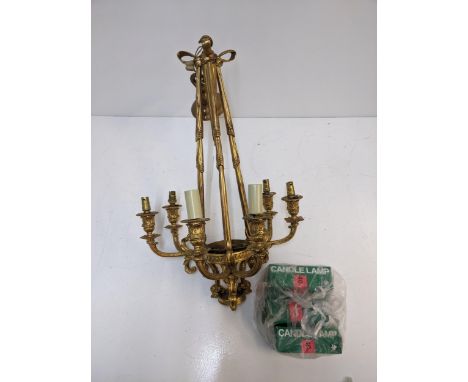 A heavy cast brass chandelier with six branchesLocation: SLIf there is no condition report, please request.