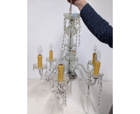 A vintage glass six branch chandelier with faceted dropsLocation:If there is no condition report, please request.