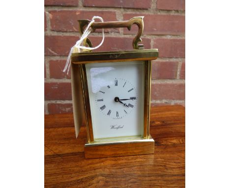 20TH CENTURY WOODFORD BRASS CASED CARRIAGE CLOCK - FEMA 17 JEWELS MOVEMENT 11,5CM HIGH APPROX 