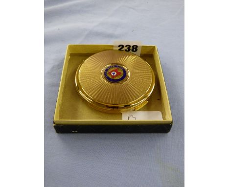 STRATTON GOLD PLATED ENGINE TURNED POWDER COMPACT WITH ENAMEL BLUE STAR LINE EMBLEM