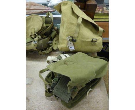 POST WWII KHAKI, CANVAS RUCK SACK, WATER CANTEEN AND BILLETS 