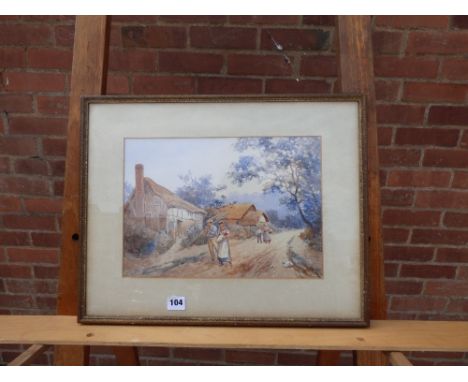 R. *OUGHTONS WATERCOLOUR 'OLD COTTAGES, WARWICKSHIRE' SIGNED F/G 34CM X 24CM 