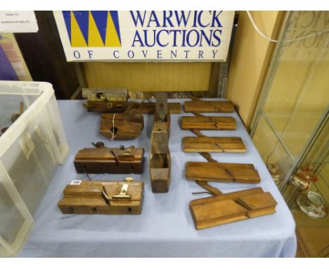 A SELECTION OF VINTAGE CARPENTRY  TOOLS MAINLY PLANES SOME WITH BRASS FITTINGS