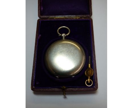 HM SILVER CASED HUNTER POCKET WATCH LONDON ,WHITE ENAMEL DIAL WITH KEY 40