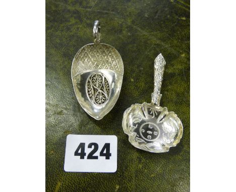 HM BIRMINGHAM SILVER CADDY SPOON AND SILVER ACORN CADDY SPOON 