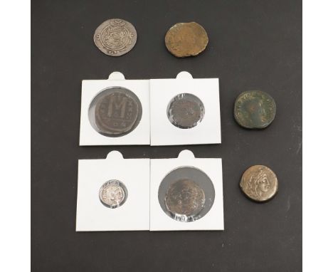 A COLLECTION OF ANCIENT COINS, LARGE ISSUES TO INCLUDE BRONZE DIOBOL OF PTOLEMY 2ND. A Collection of ancient coins to include