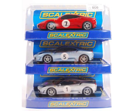 Scalextric - a collection of x3 Scalextric made 1/32 scale slot racing cars, comprising: C2822 Ferrari F430. C3067 Ferrari F4
