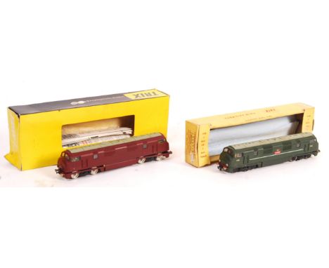 Two original vintage Trix 00 gauge model railway train set locomotives. Comprising: 1118 D801 Vanguard Warship Class and 1167