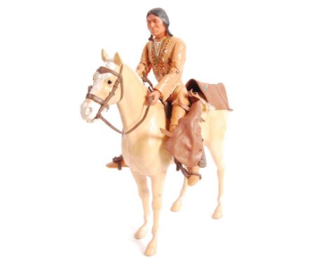 An original vintage Marx Toys made ' Johnny West ' action figure ' Cherokee Indian ' and ' Horse '. Some accessories present.