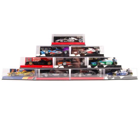 A collection of 10x assorted Paul's Model Art Minichamps 1/43 scale diecast model racing cars to include; Arrow A20 P. De La 