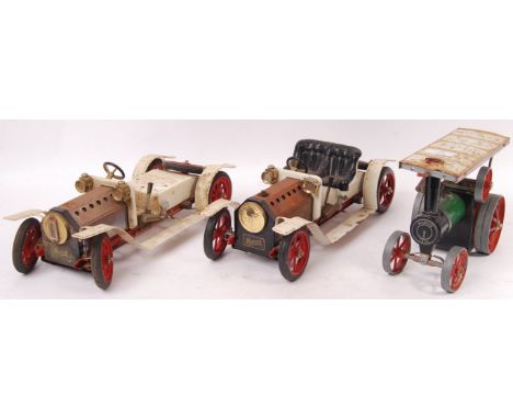 A collection of 3x original vintage Mamod made live steam engines comprising: 2x Roadster Car and a Mamod 1313 traction engin