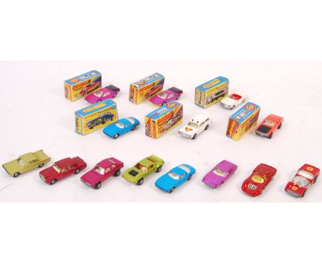 A collection of 14x original vintage Matchbox Superfast diecast models. Comprising Boxed 54 Capri, 75 Carabo x2, 27 Mercedes 