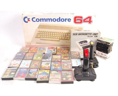 An original vintage boxed Commodore 64 video games computer console with 1530 Dansette Unit Model C2N along with 2x joysticks