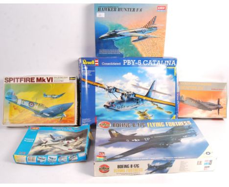 A collection of 6x vintage scale model kit aeroplanes. Comprising: ICM 48062 1/48 Spitfire Mk VII, HobbyCraft HC1584 1/48 Vic