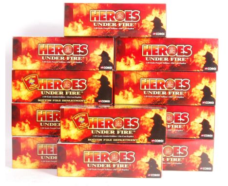 A collection of 11x Corgi made boxed diecast model fire engines from the Heroes Under Fire collection. Comprising: US50807, U