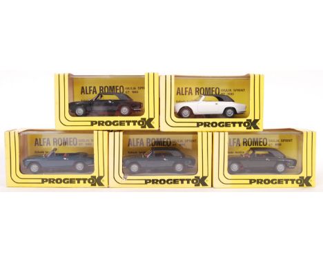 A collection of 5x assorted ProgettoK Automodell 1:43 scale diecast model cars to include; 074 Alfa Romeo Giulia GTC Open 196